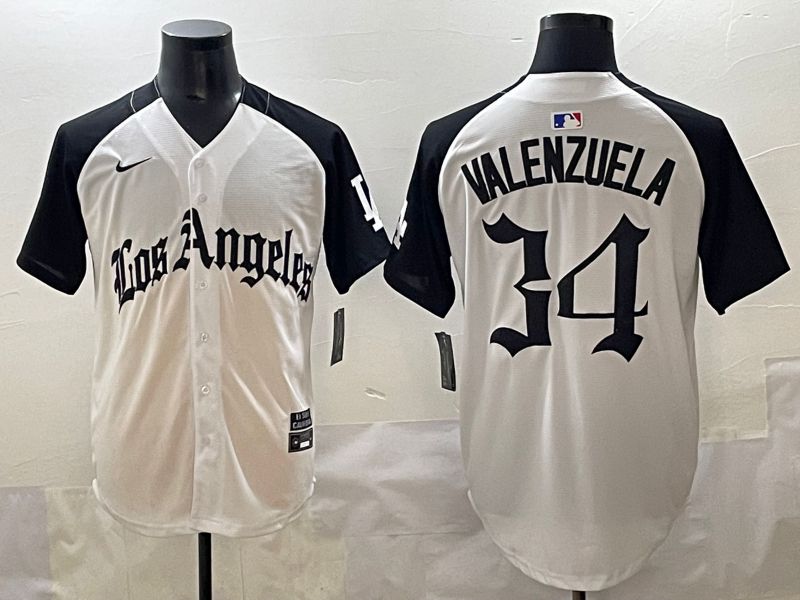 Men 2025 Los Angeles Dodgers #34 Valenzuela White black Five generations Joint Name Nike MLB Jersey style 526